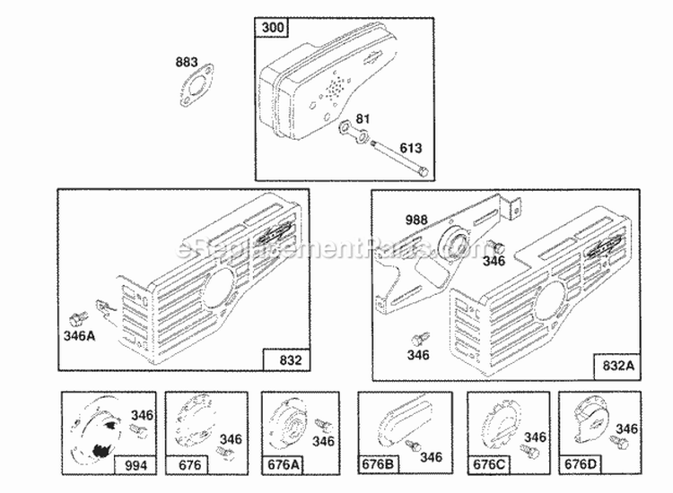 Mufflers And Deflectors Diagram and Parts List for 126782-0148-01  Briggs and Stratton Engine